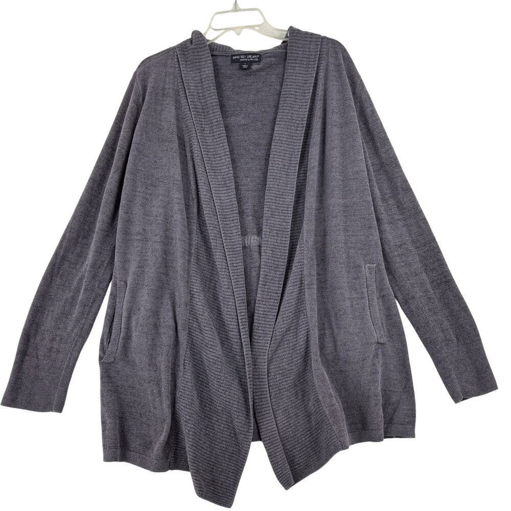 Barefoot Dreams CozyChic Ultra Lite Cardigan Sweater Size L Blue Open Front